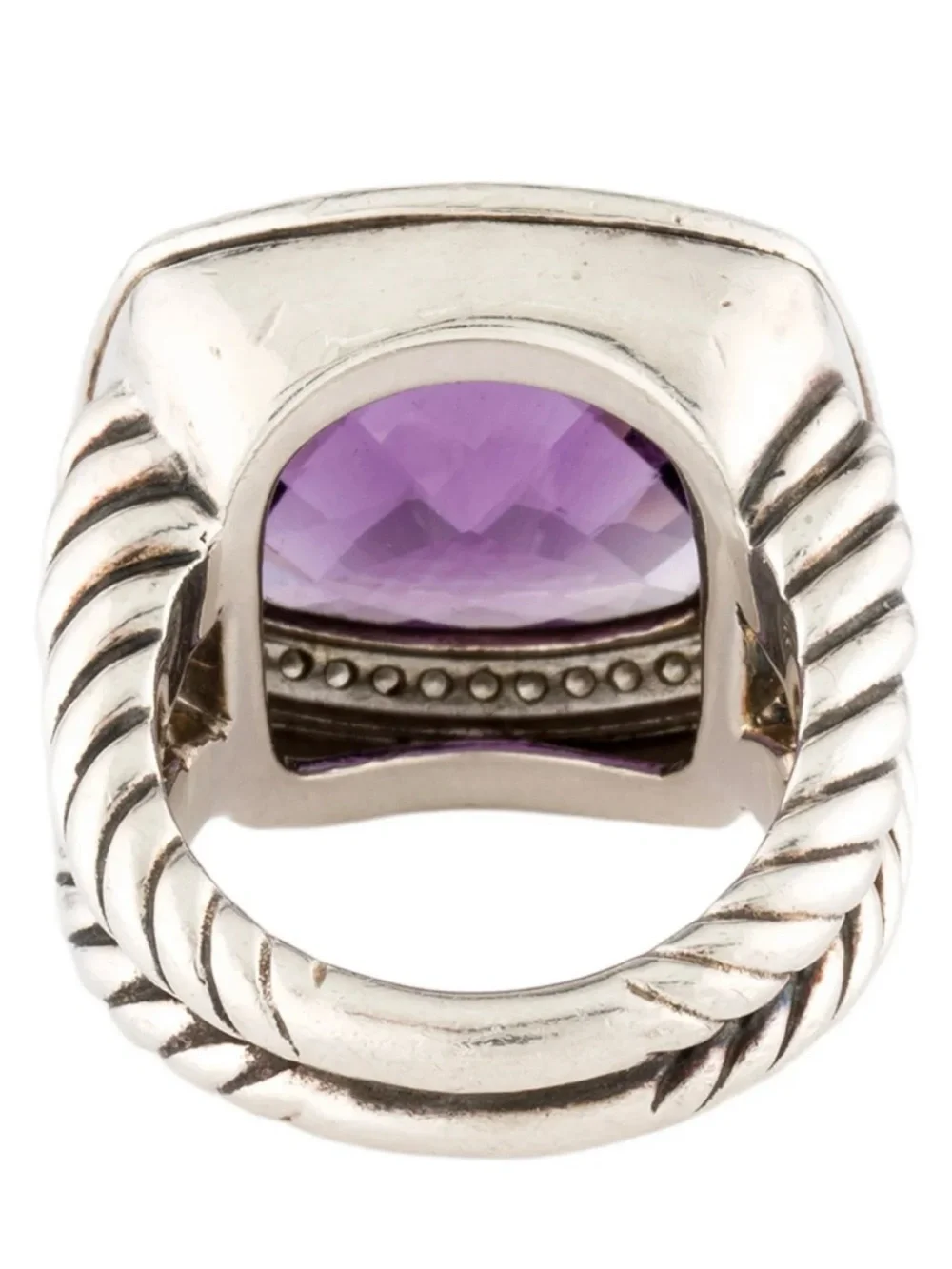 David Yurman Amethyst and Diamond Sterling Silver Ring - Size 7.5 -